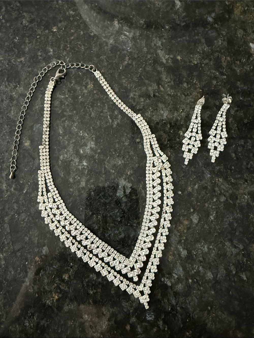 Crystal V-Shape Necklace and Earrings Set